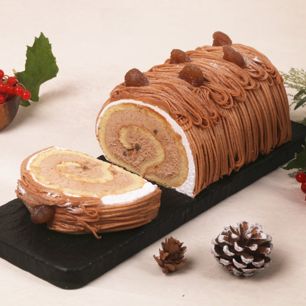 Chestnut & Rum Log Cake with Marron Glacé