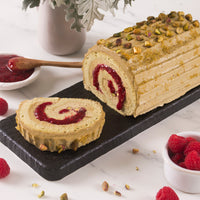 Pistachio Raspberry Log Cake